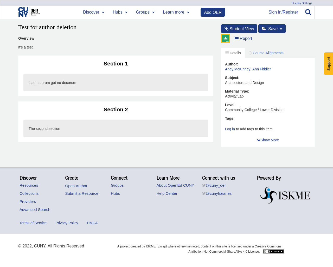 Test For Author Deletion OpenEd CUNY Test for author deletion opened cuny